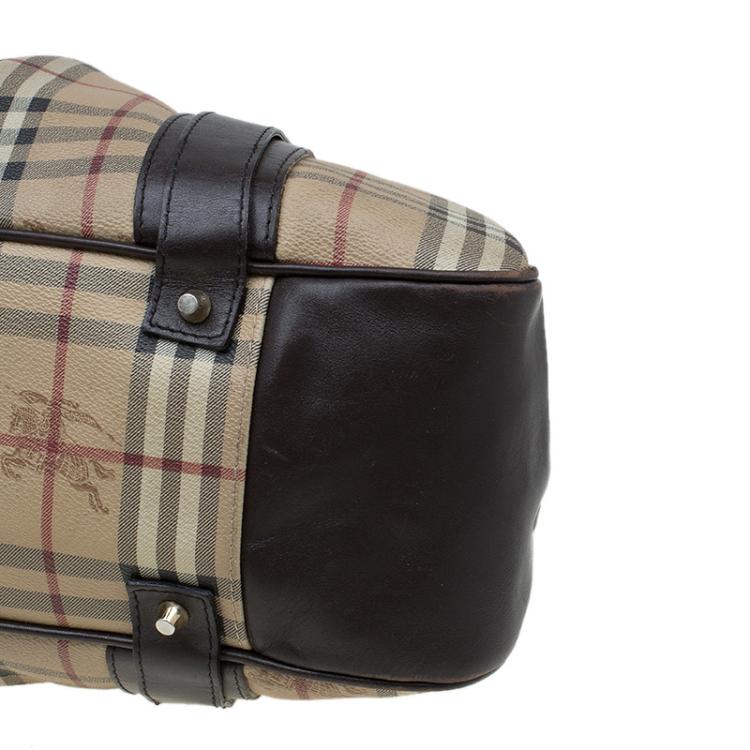 Pre Owned Burberry Beige/Brown Haymarket Check Canvas and Leather Ashbury Knight Satchel