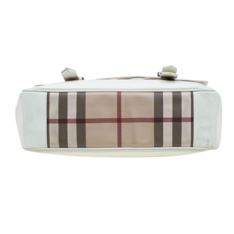 Pre Owned Burberry Beige/White Nova Check PVC Messenger Flap Bag