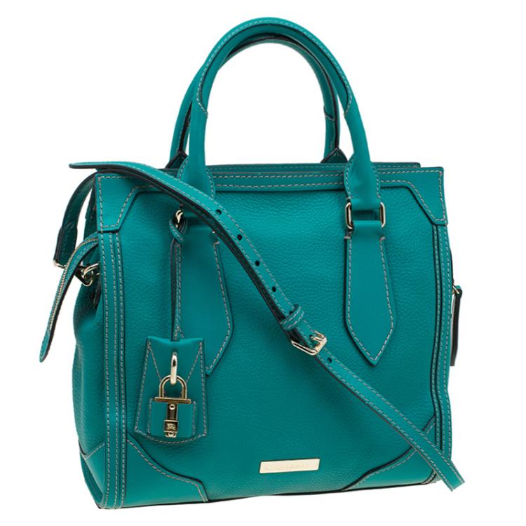 Pre Owned Burberry Turquoise Leather Padlock Tote