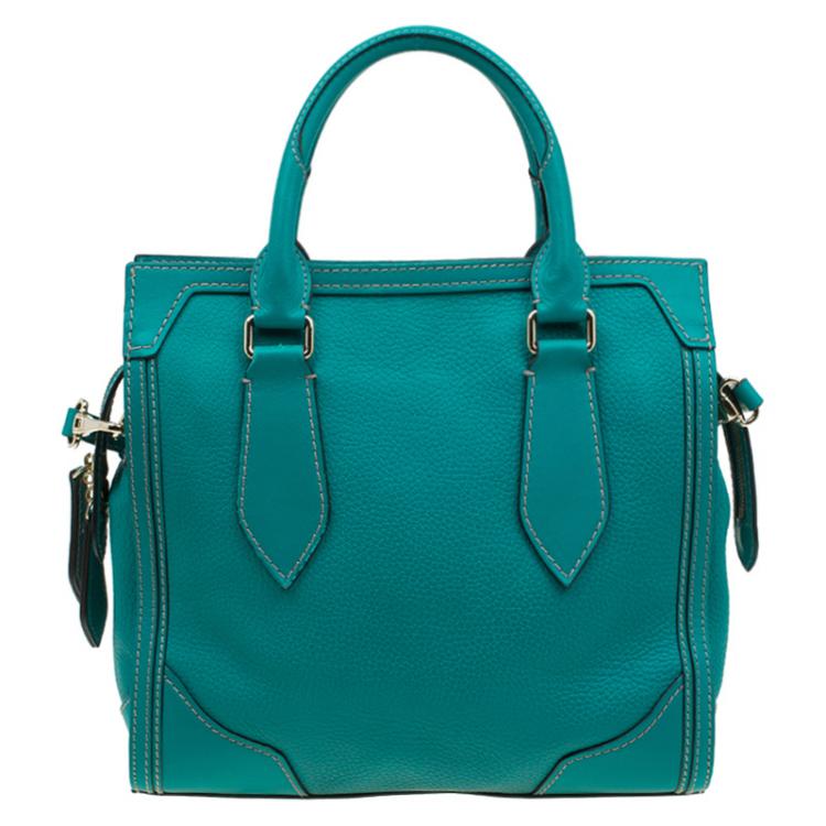 Pre Owned Burberry Turquoise Leather Padlock Tote