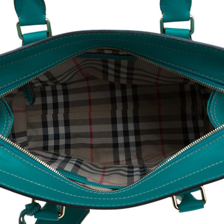 Pre Owned Burberry Turquoise Leather Padlock Tote