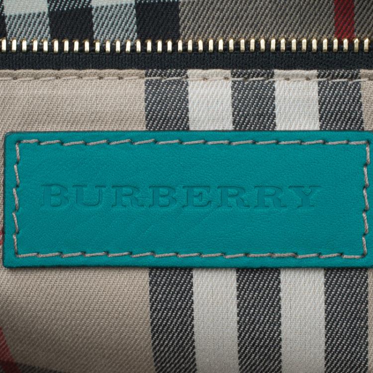 Pre Owned Burberry Turquoise Leather Padlock Tote