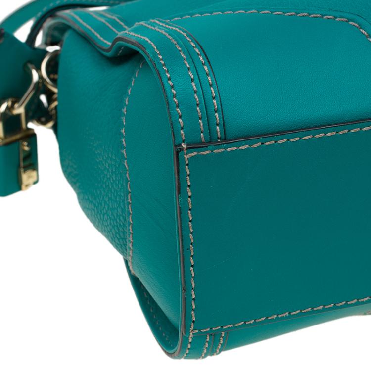 Pre Owned Burberry Turquoise Leather Padlock Tote
