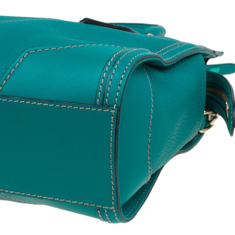 Pre Owned Burberry Turquoise Leather Padlock Tote