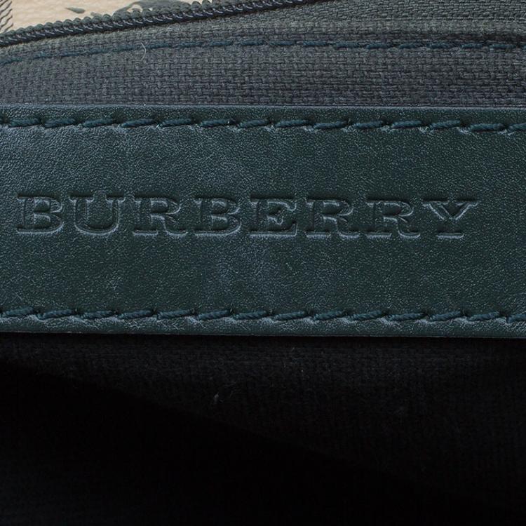 Pre Owned Burberry Green/Beige Haymarket Check Coated Canvas Satchel