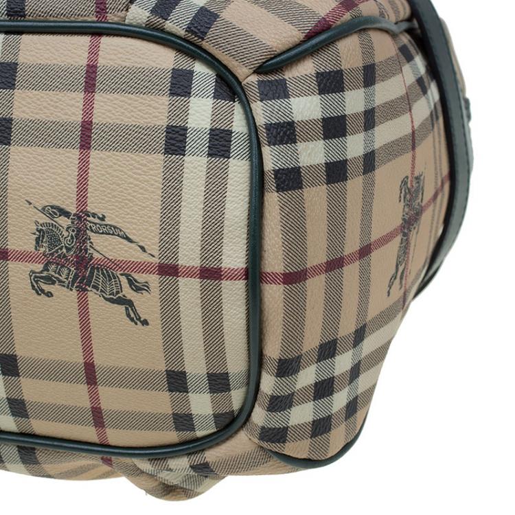Pre Owned Burberry Green/Beige Haymarket Check Coated Canvas Satchel