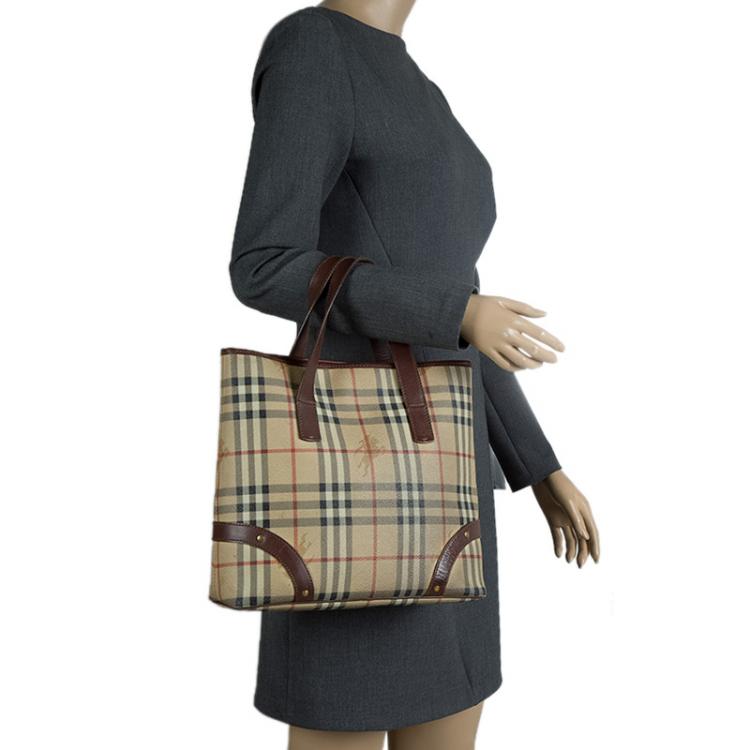 Burberry Brown, Pattern Print Haymarket Check Tote Bag