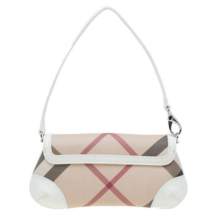Pre Owned Burberry Beige/White Nova Check Canvas and Leather Clutch