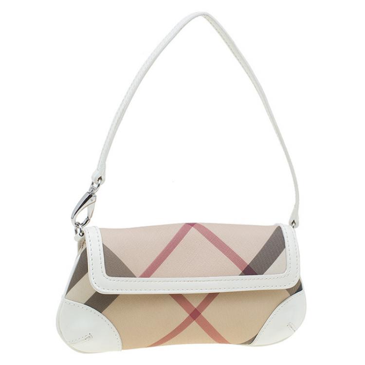 Pre Owned Burberry Beige/White Nova Check Canvas and Leather Clutch