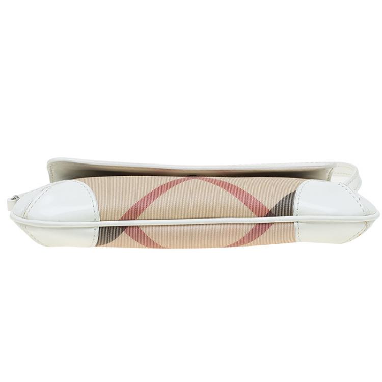 Pre Owned Burberry Beige/White Nova Check Canvas and Leather Clutch