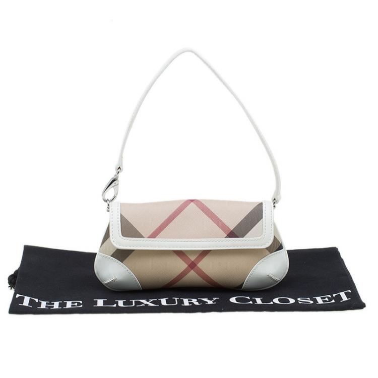 Pre Owned Burberry Beige/White Nova Check Canvas and Leather Clutch