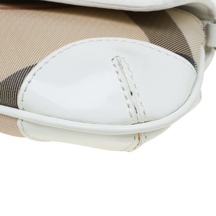 Pre Owned Burberry Beige/White Nova Check Canvas and Leather Clutch