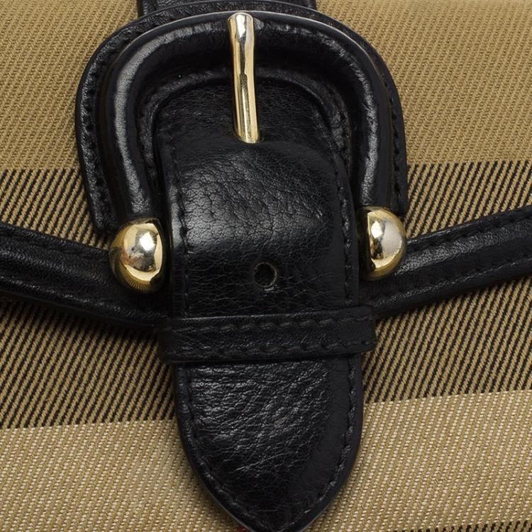 Pre Owned Burberry Beige/Black House Check Fabric Large D-Ring Wallet