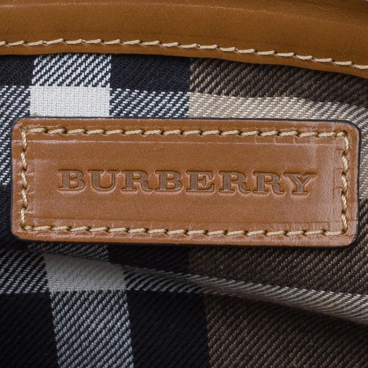 Pre Owned Burberry Brown Woven Leather Bridle Belted Clutch