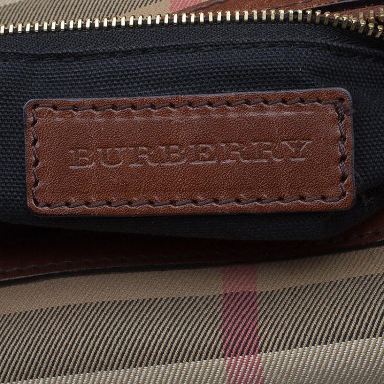 Pre Owned Burberry Brown House Check Leather Bridle Bowling Bag