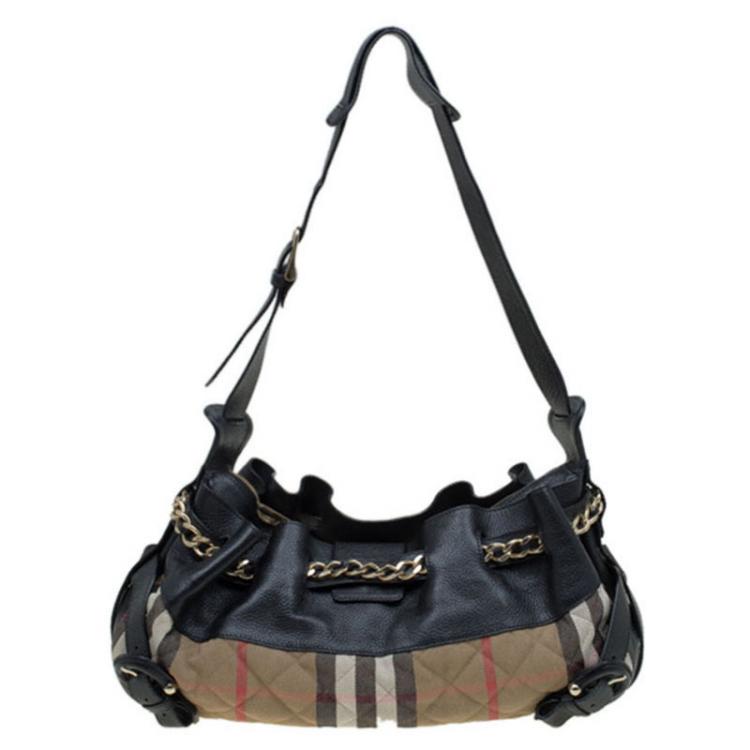 Pre Owned Burberry Black Quilted House Check Margaret Shoulder Bag