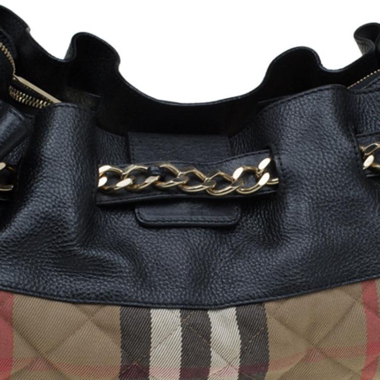 Pre Owned Burberry Black Quilted House Check Margaret Shoulder Bag