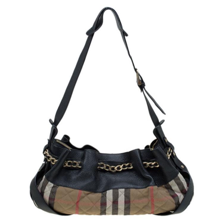 Pre Owned Burberry Black Quilted House Check Margaret Shoulder Bag