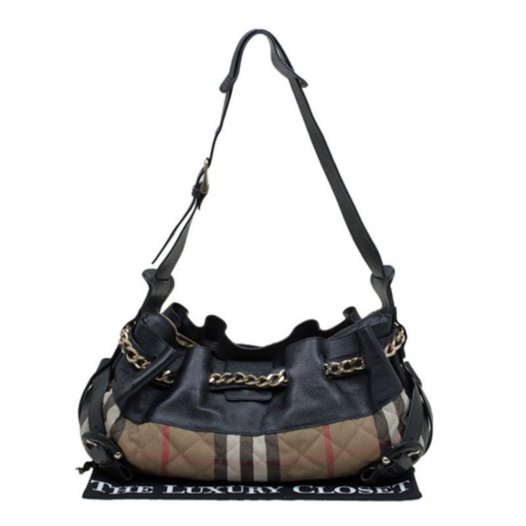 Pre Owned Burberry Black Quilted House Check Margaret Shoulder Bag