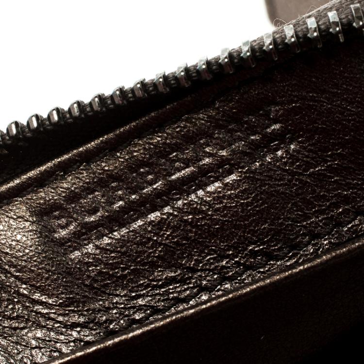 Pre Owned Burberry Bronze Floral Embossed Nova Check Zip Around Wallet