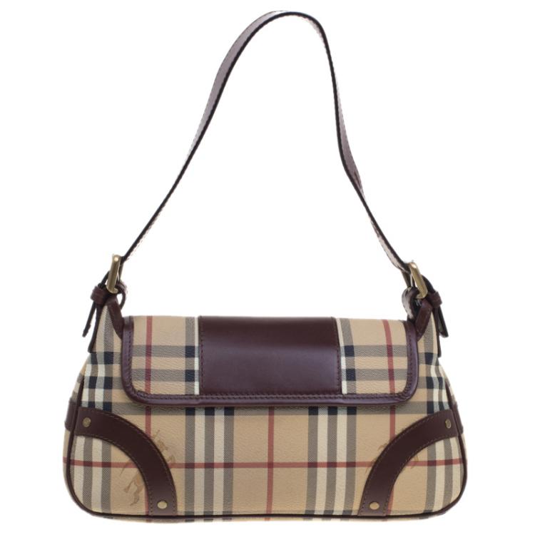 Pre Owned Burberry Beige/Brown Haymarket Check Canvas Shoulder Bag