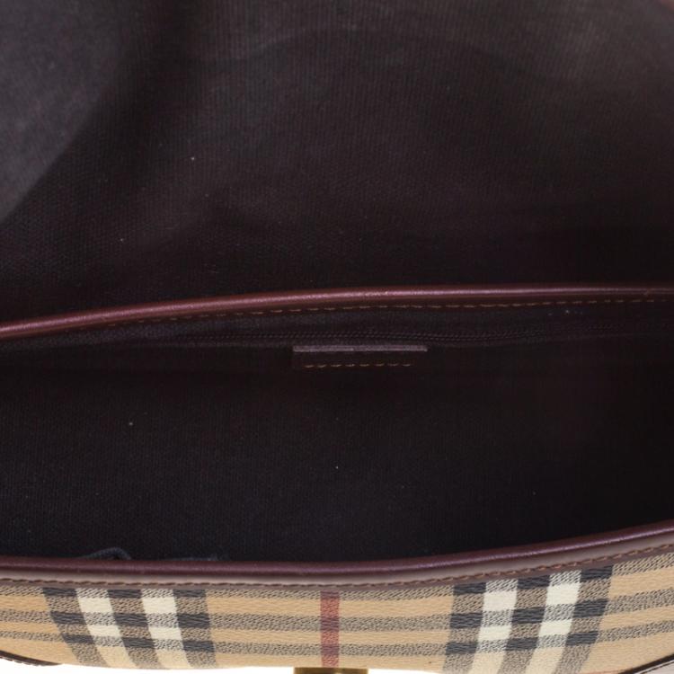 Pre Owned Burberry Beige/Brown Haymarket Check Canvas Shoulder Bag