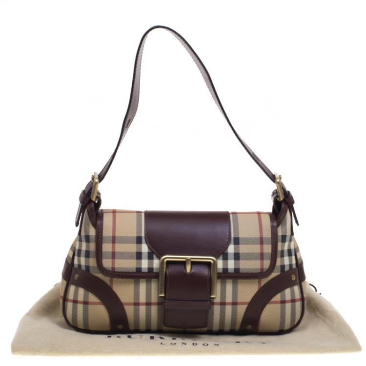 Pre Owned Burberry Beige/Brown Haymarket Check Canvas Shoulder Bag