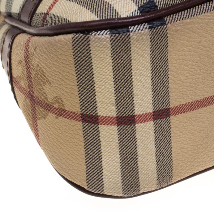 Pre Owned Burberry Beige/Brown Haymarket Check Canvas Shoulder Bag