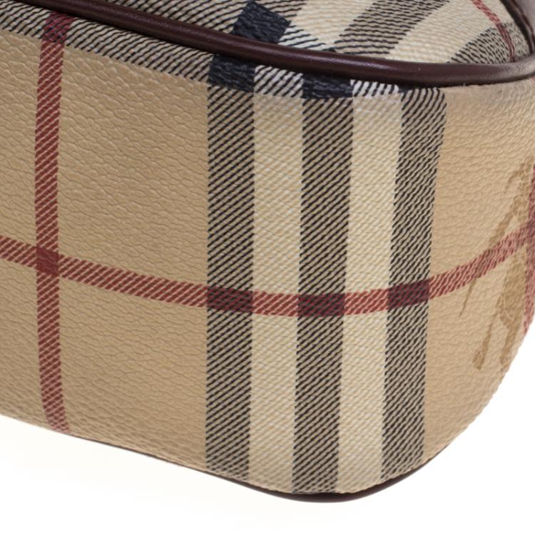Pre Owned Burberry Beige/Brown Haymarket Check Canvas Shoulder Bag