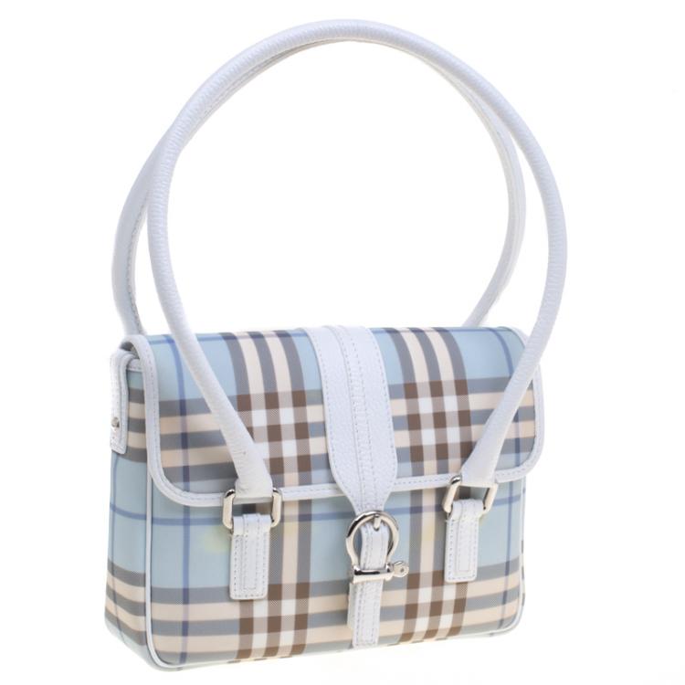 Pre Owned Burberry White/Blue House Check Canvas Tote