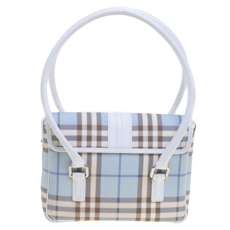 Pre Owned Burberry White/Blue House Check Canvas Tote