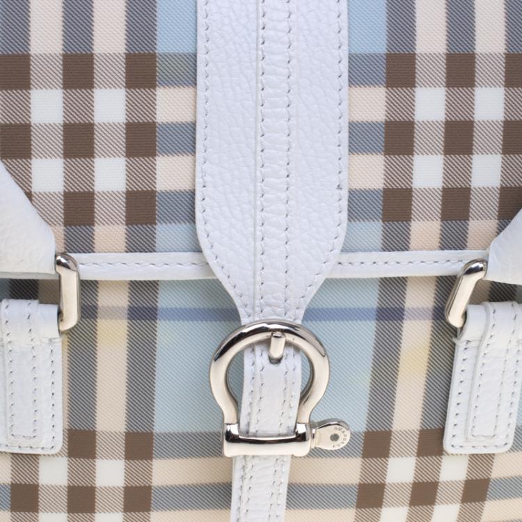 Pre Owned Burberry White/Blue House Check Canvas Tote