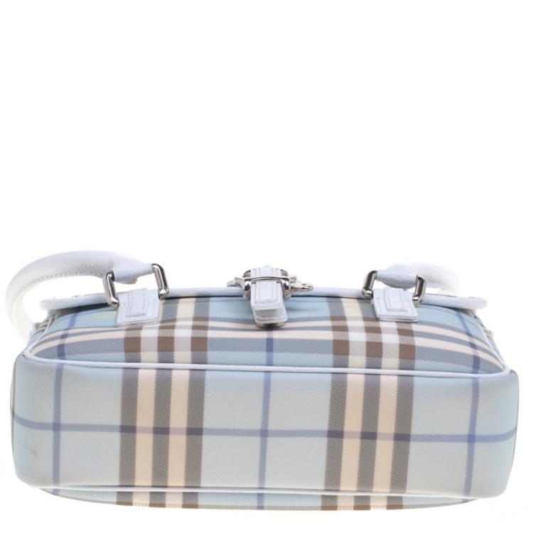 Pre Owned Burberry White/Blue House Check Canvas Tote