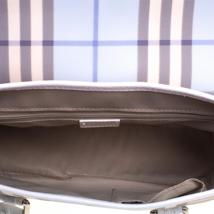 Pre Owned Burberry White/Blue House Check Canvas Tote