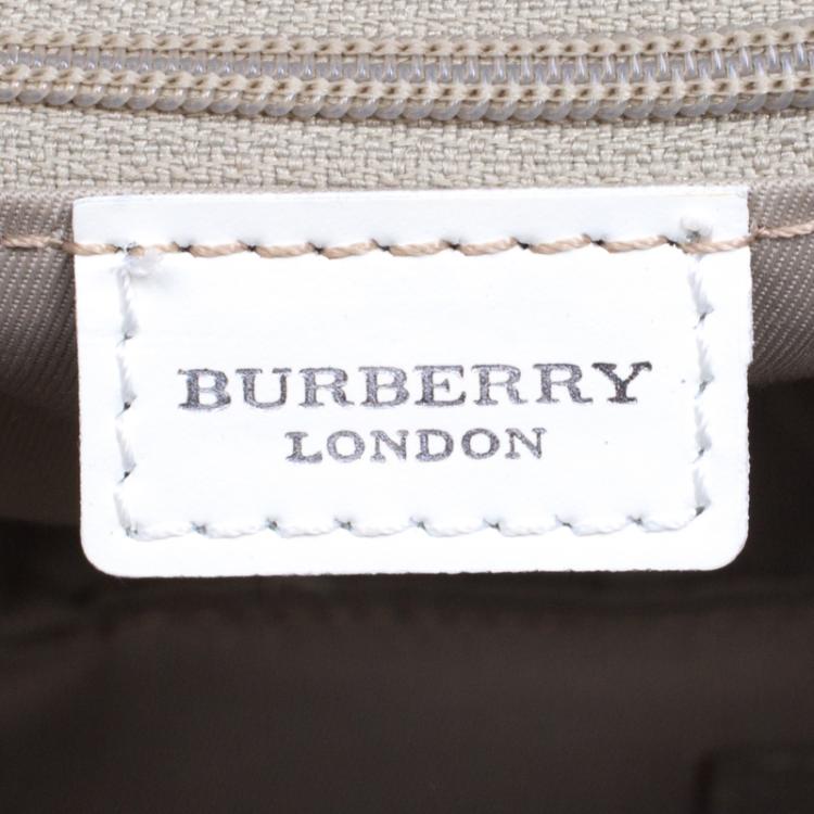 Pre Owned Burberry White/Blue House Check Canvas Tote
