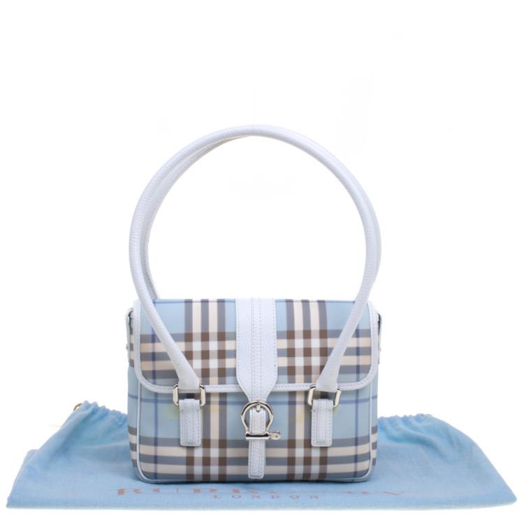 Pre Owned Burberry White/Blue House Check Canvas Tote