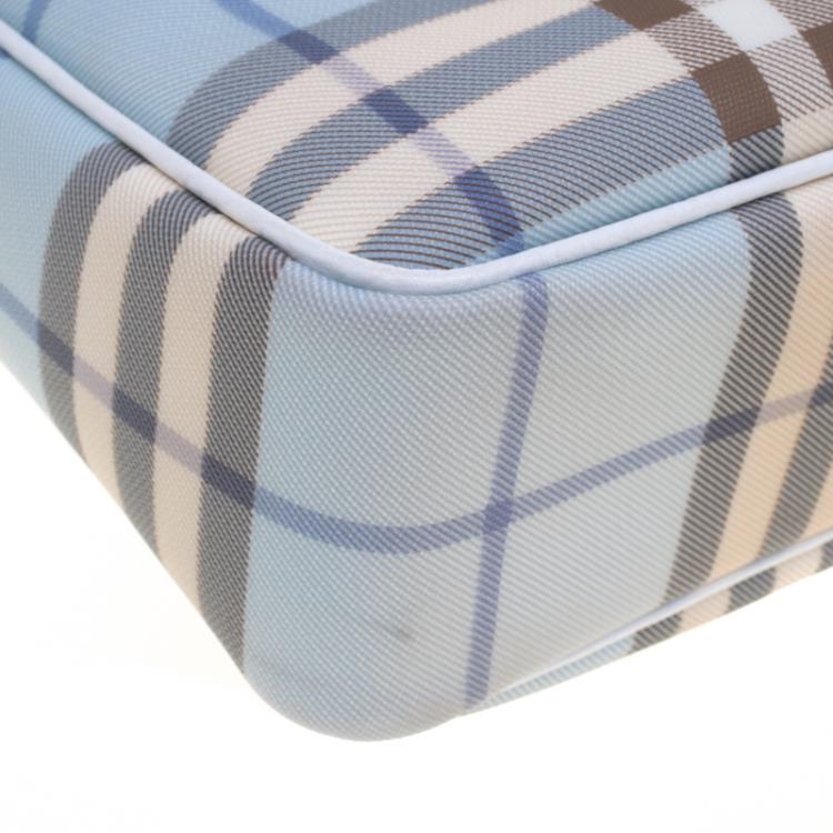Pre Owned Burberry White/Blue House Check Canvas Tote