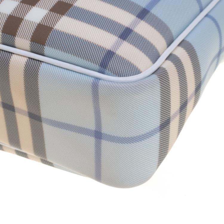 Pre Owned Burberry White/Blue House Check Canvas Tote