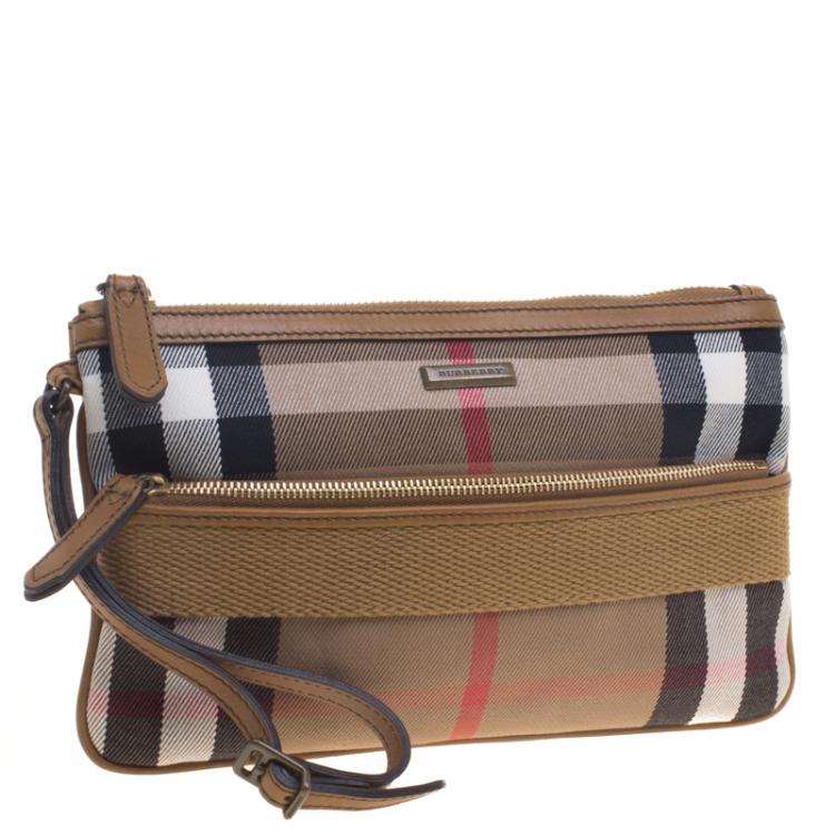 Pre Owned Burberry Beige/Brown House Check Fabric Wristlet Clutch