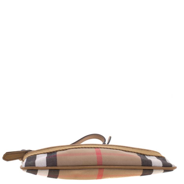 Pre Owned Burberry Beige/Brown House Check Fabric Wristlet Clutch