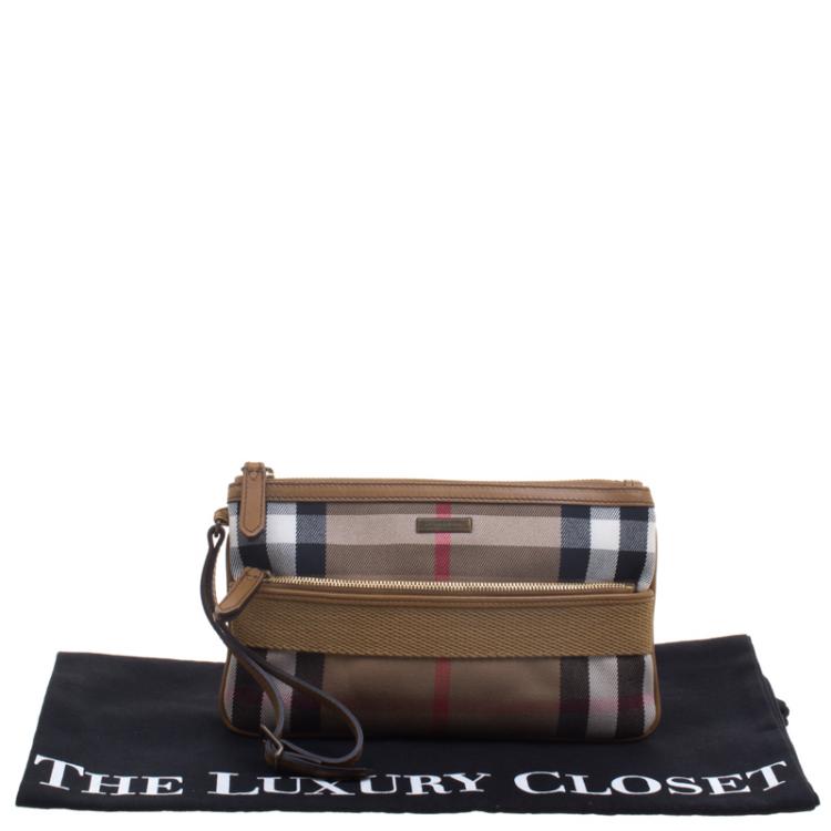 Pre Owned Burberry Beige/Brown House Check Fabric Wristlet Clutch