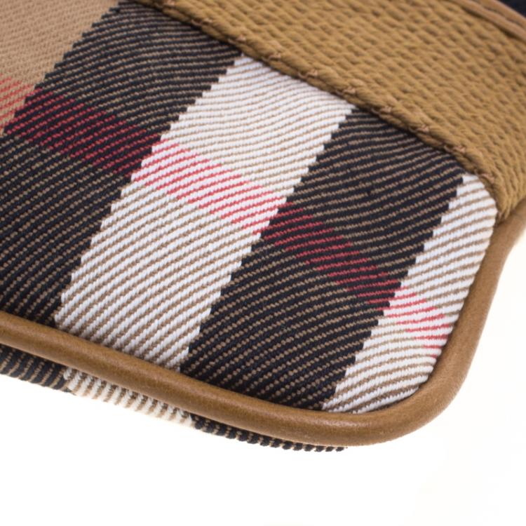 Pre Owned Burberry Beige/Brown House Check Fabric Wristlet Clutch