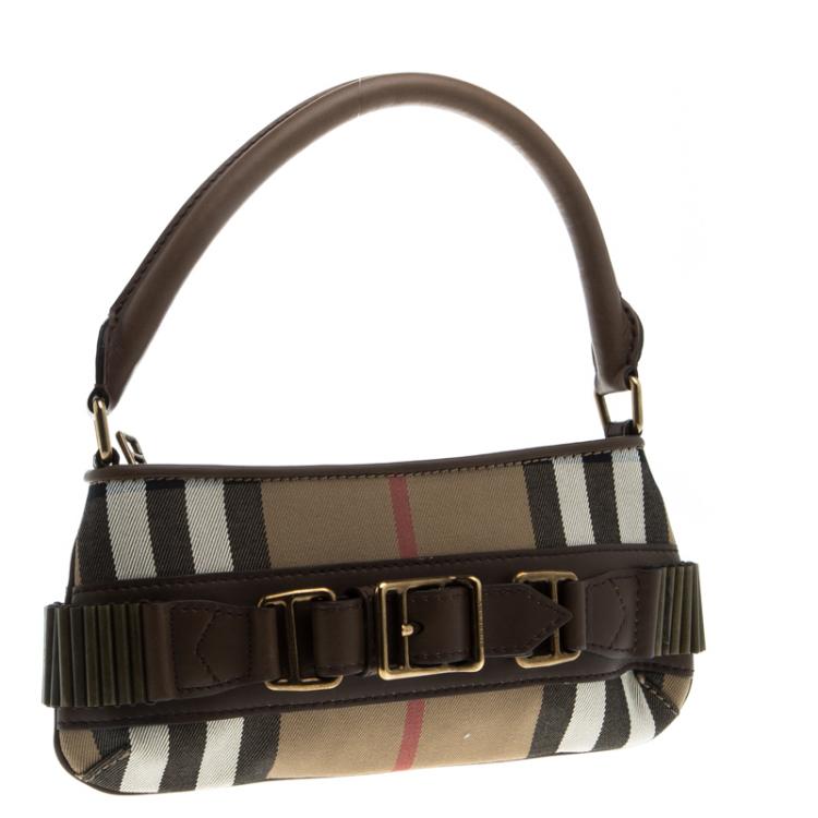 Pre Owned Burberry Brown Vintage House Check Fabric Small Cartridge Sling Bag