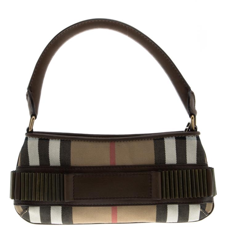 Pre Owned Burberry Brown Vintage House Check Fabric Small Cartridge Sling Bag
