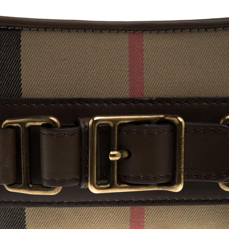 Pre Owned Burberry Brown Vintage House Check Fabric Small Cartridge Sling Bag