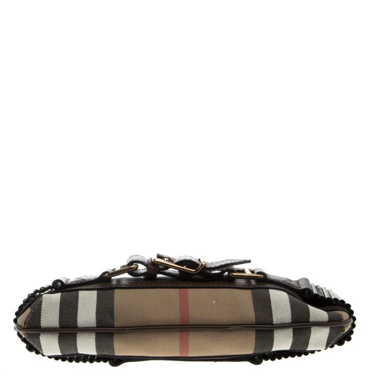 Pre Owned Burberry Brown Vintage House Check Fabric Small Cartridge Sling Bag