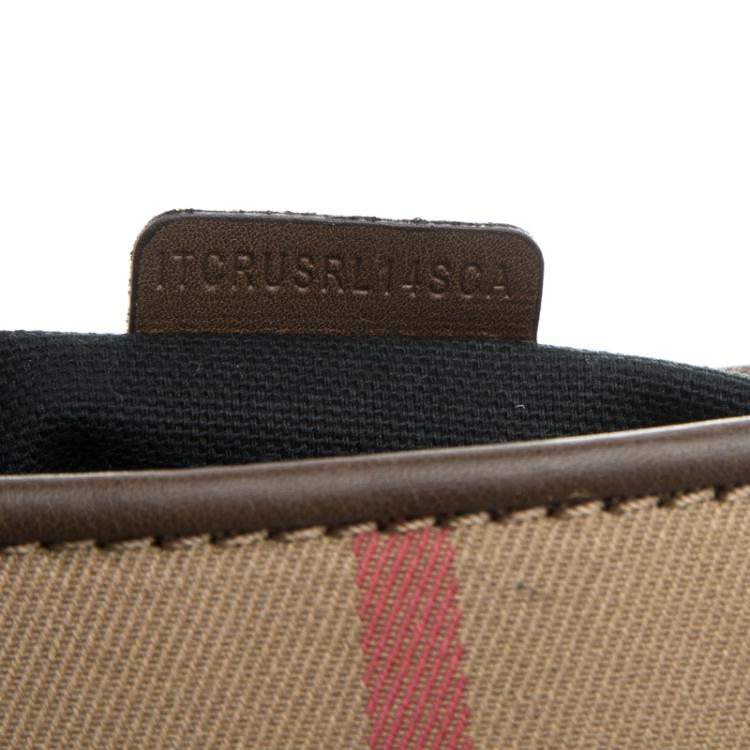 Pre Owned Burberry Brown Vintage House Check Fabric Small Cartridge Sling Bag