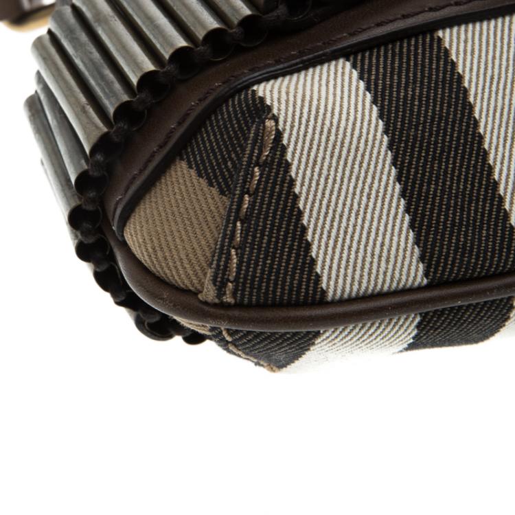 Pre Owned Burberry Brown Vintage House Check Fabric Small Cartridge Sling Bag