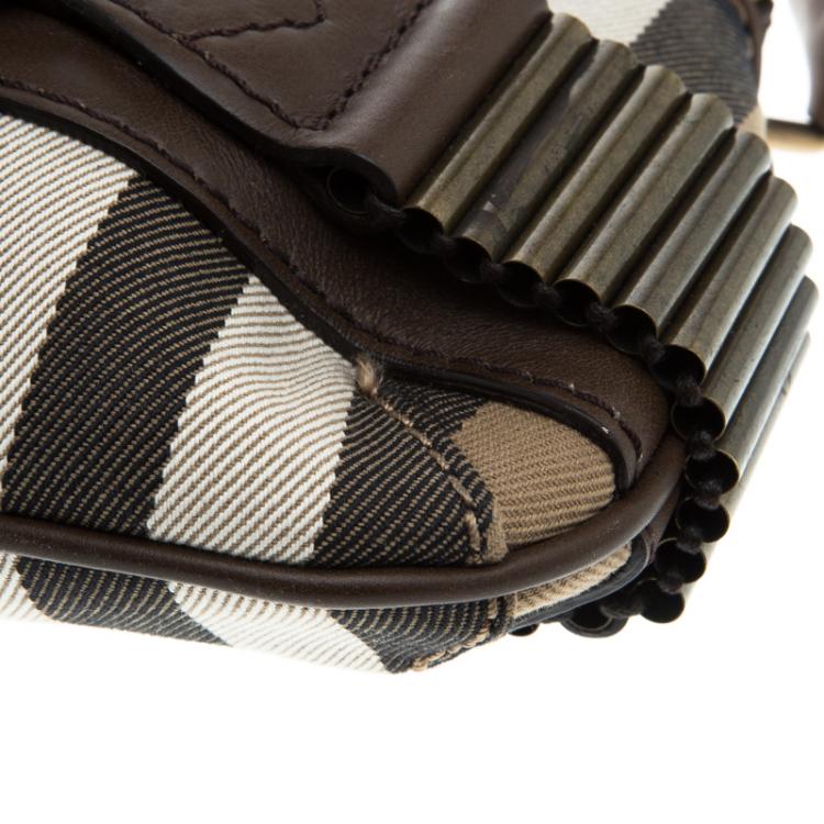 Pre Owned Burberry Brown Vintage House Check Fabric Small Cartridge Sling Bag