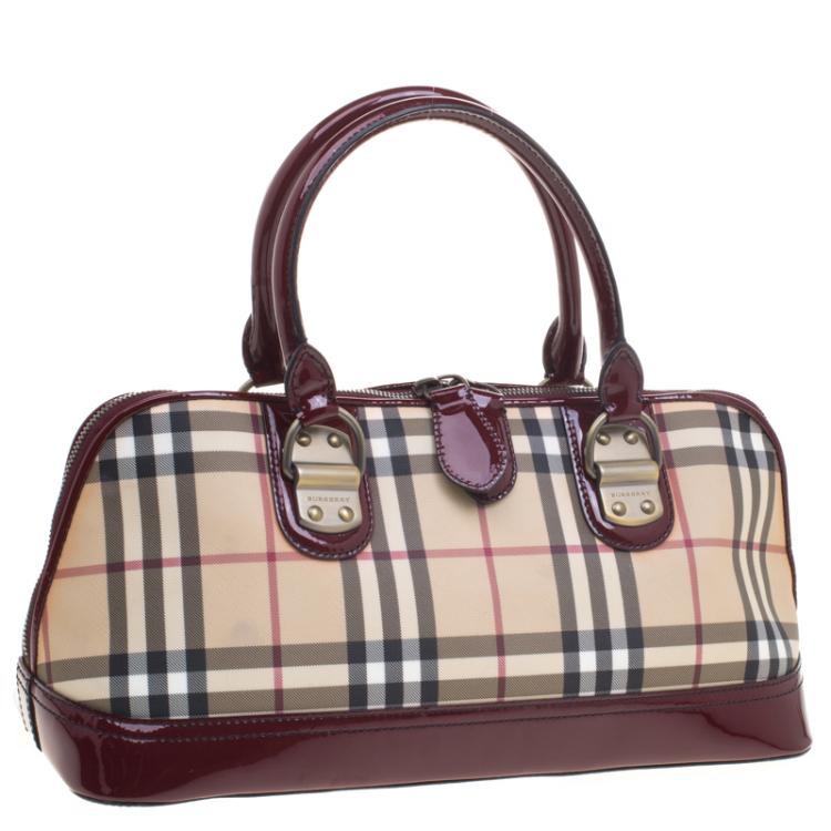 Pre Owned Burberry Burgundy House Check PVC Satchel